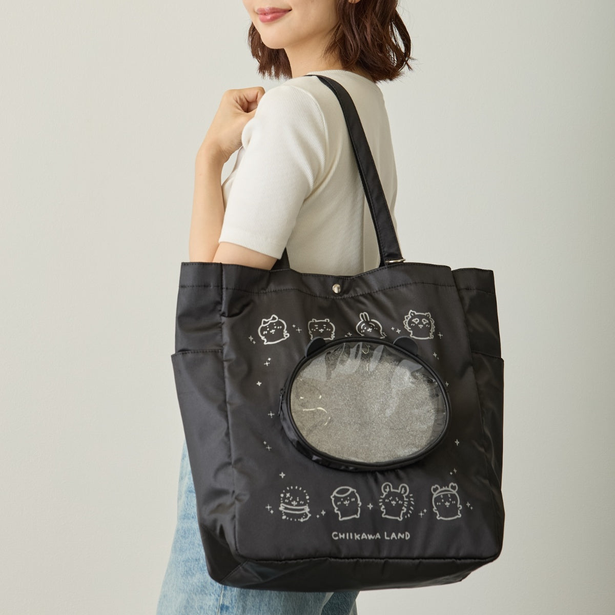 ちいかわ トートバッグ ちいかわおかおポケット ブラック | ちいかわ