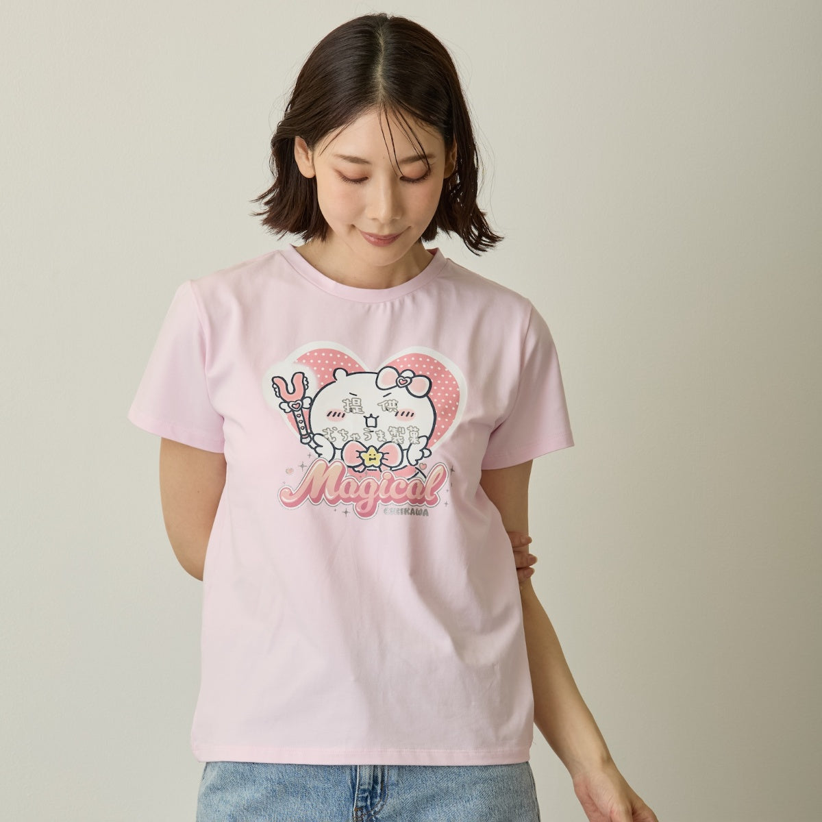 ちいかわ まじかるちいかわ Tシャツ ちいかわ提供（キラキラプリント）ピンク