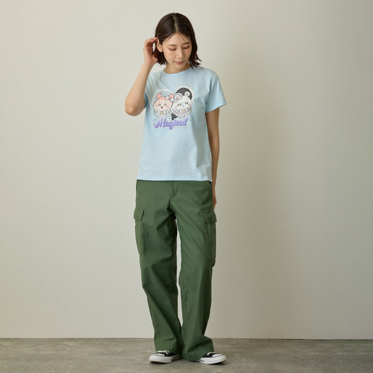ちいかわ まじかるちいかわ Tシャツ モモンガ＆古本屋（キラキラプリント）サックス