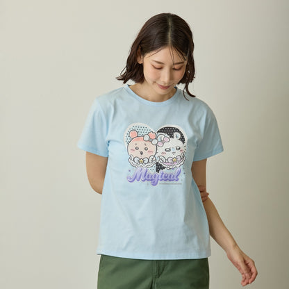 ちいかわ まじかるちいかわ Tシャツ モモンガ＆古本屋（キラキラプリント）サックス