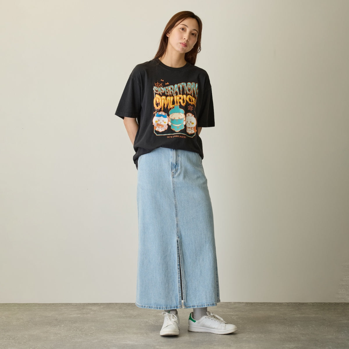 Chiikawa Puff Print T-shirt OPERATION:OMURICE Black