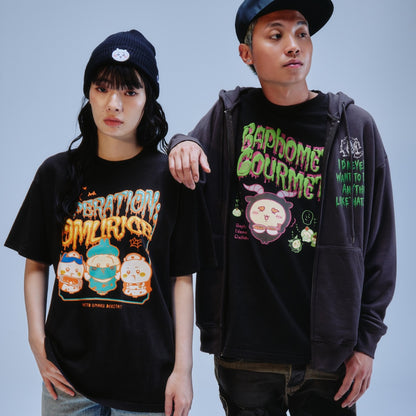 치이카와 발포 프린트 T셔츠 BAPHOMET GOURMET 블랙