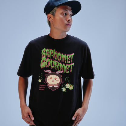 치이카와 발포 프린트 T셔츠 BAPHOMET GOURMET 블랙