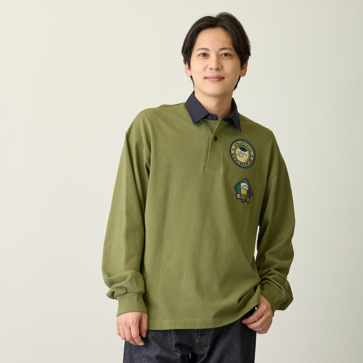 ちいかわ ラガーシャツ くりまんじゅう オリーブ