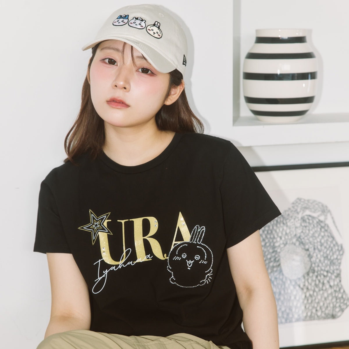 Chiikawa Rhinestone T-shirt DECO (Usagi) Black
