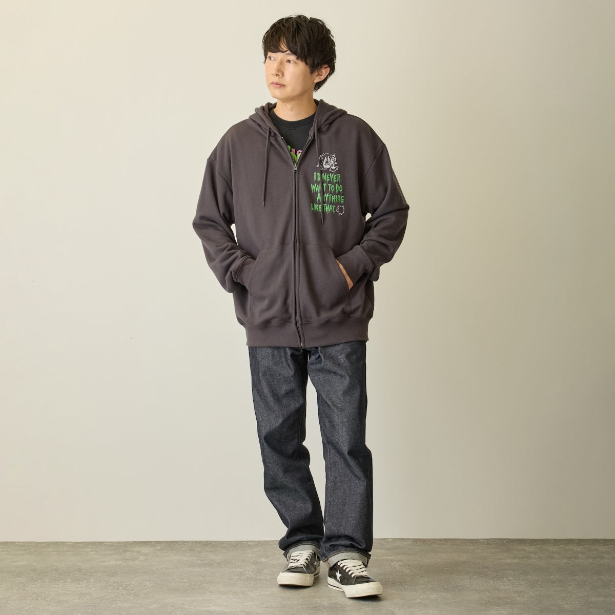 Chiikawa Full Zip Hoodie Horror Series (Ano-ko & Dekatsuyo) Charcoal Black