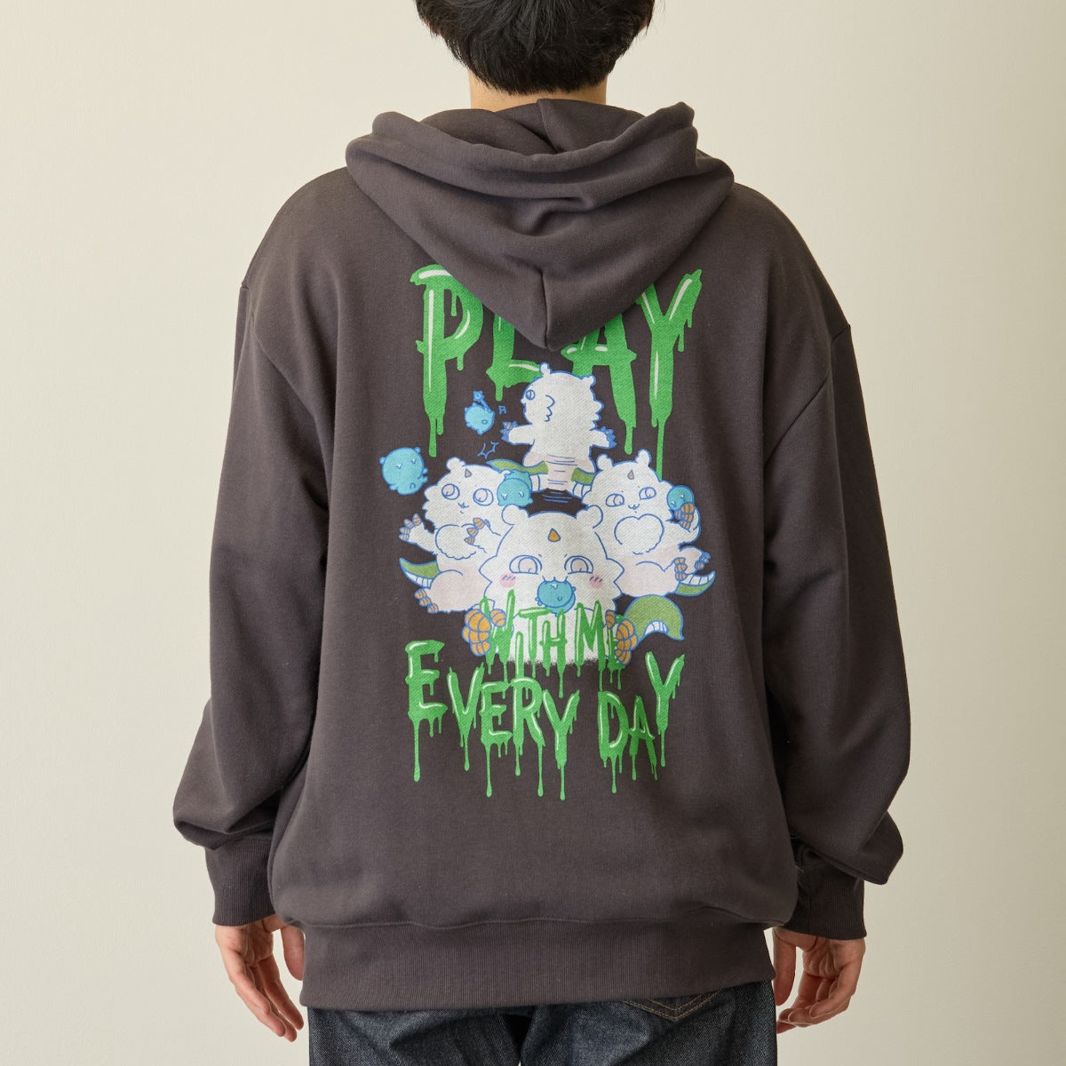 Chiikawa Full Zip Hoodie Horror Series (Ano-ko & Dekatsuyo) Charcoal Black