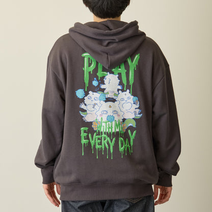 Chiikawa Full Zip Hoodie Horror Series (Ano-ko & Dekatsuyo) Charcoal Black