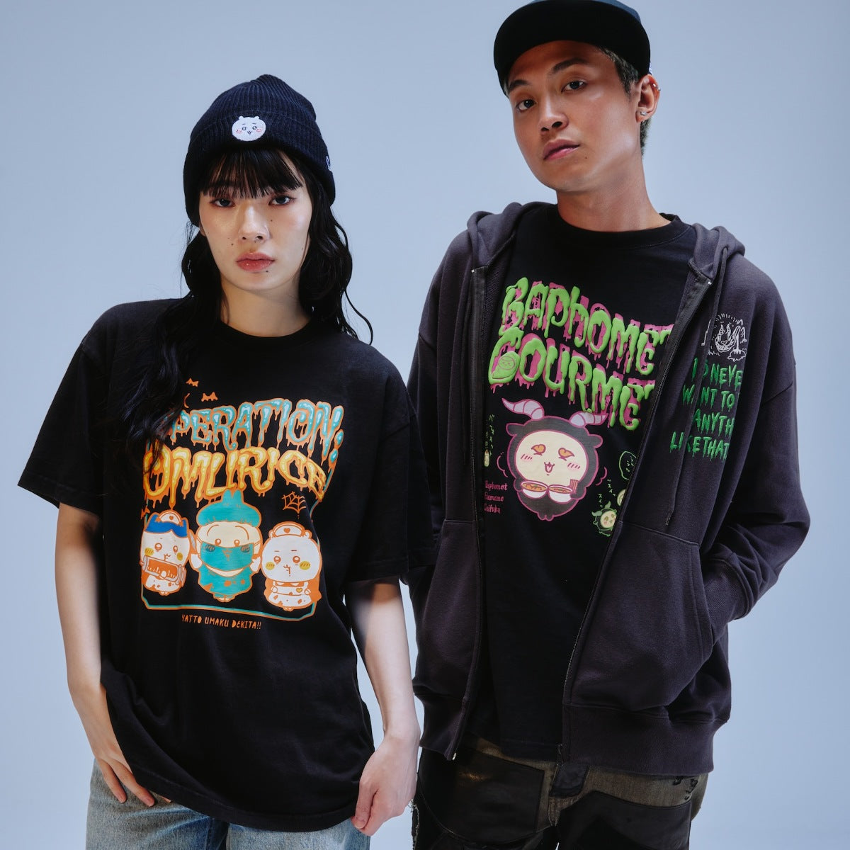 Chiikawa Full Zip Hoodie Horror Series (Ano-ko & Dekatsuyo) Charcoal Black