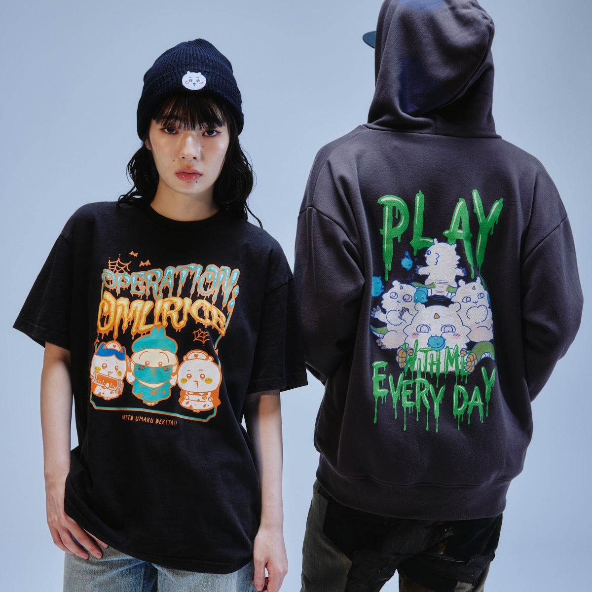 Chiikawa Full Zip Hoodie Horror Series (Ano-ko & Dekatsuyo) Charcoal Black