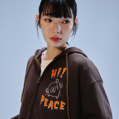 Chiikawa Full Zip Hoodie Horror Series (Trio) Brown