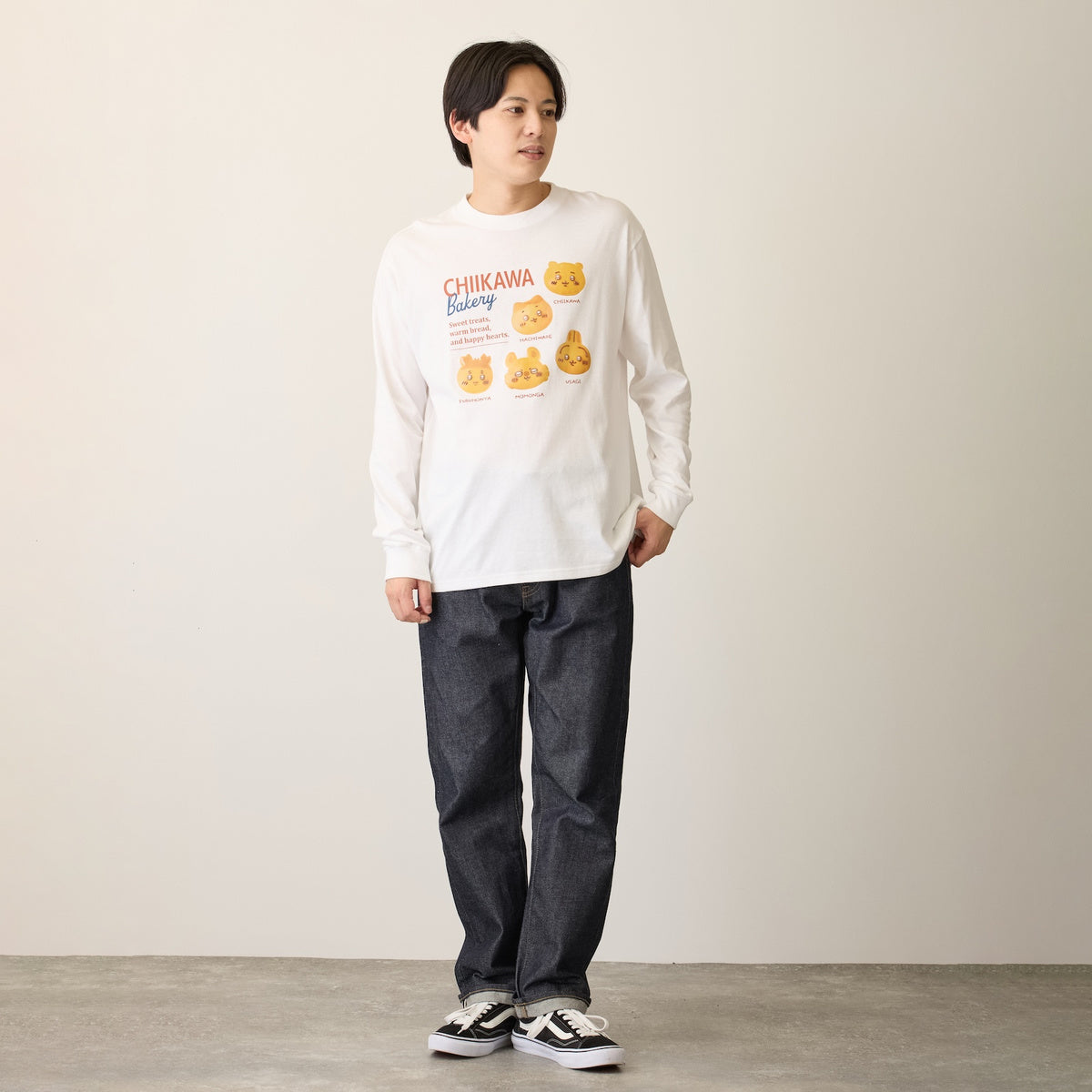 ちいかわ ちいかわベーカリー 長袖Tシャツ メニュー ホワイト