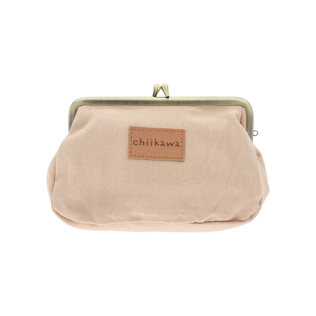 Chikawa tatami embroidery gamaguchi pouch (beige)