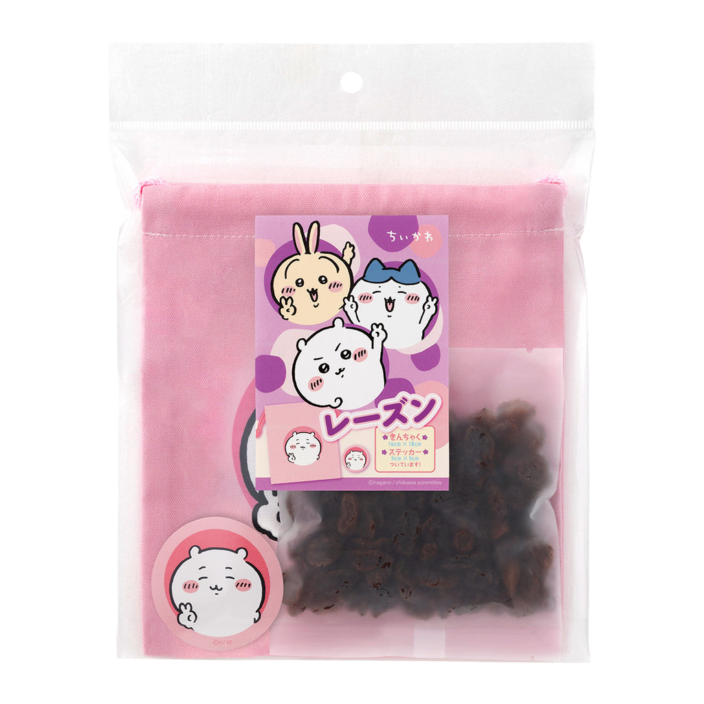 Chiikawa Raisins & Drawstring Pouch (with Sticker) (Peace Chiikawa)