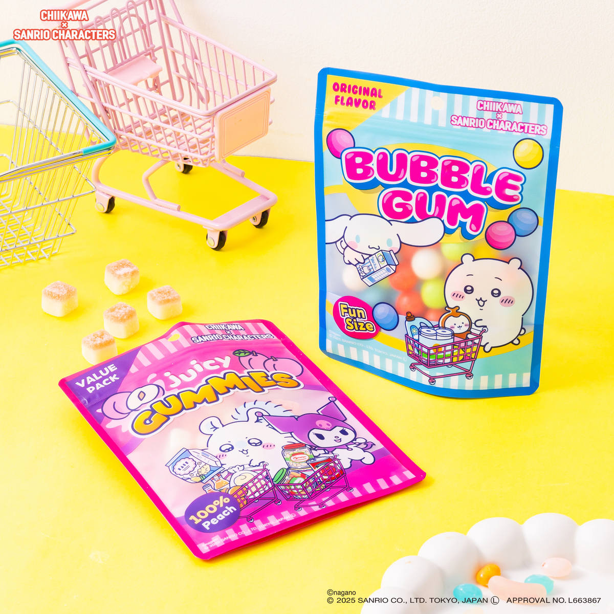 Chiikawa × Sanrio Characters Supermarket Zipper Bags, 5 Pcs (Momonga and Kuromi)