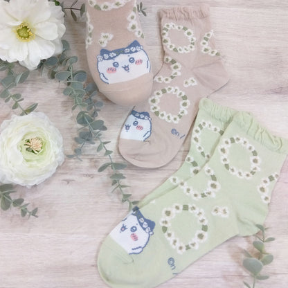 치이카와 부드러운 크루 양말 (하치와레 수련, 베이지) (여성용)