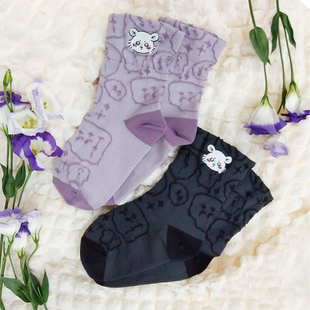 Chiikawa Float Embroidery Crew Socks (Momonga Purple) For Ladies