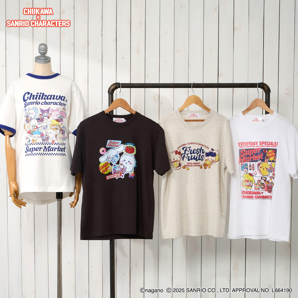 ちいかわ×サンリオキャラクターズ スーパーマーケットなTシャツ うさぎ・ポムポムプリン ホワイト