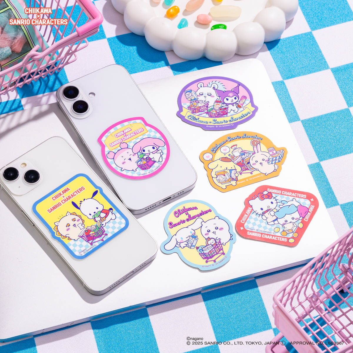 ちいかわ×サンリオキャラクターズ スーパーマーケットなスマホに貼れる