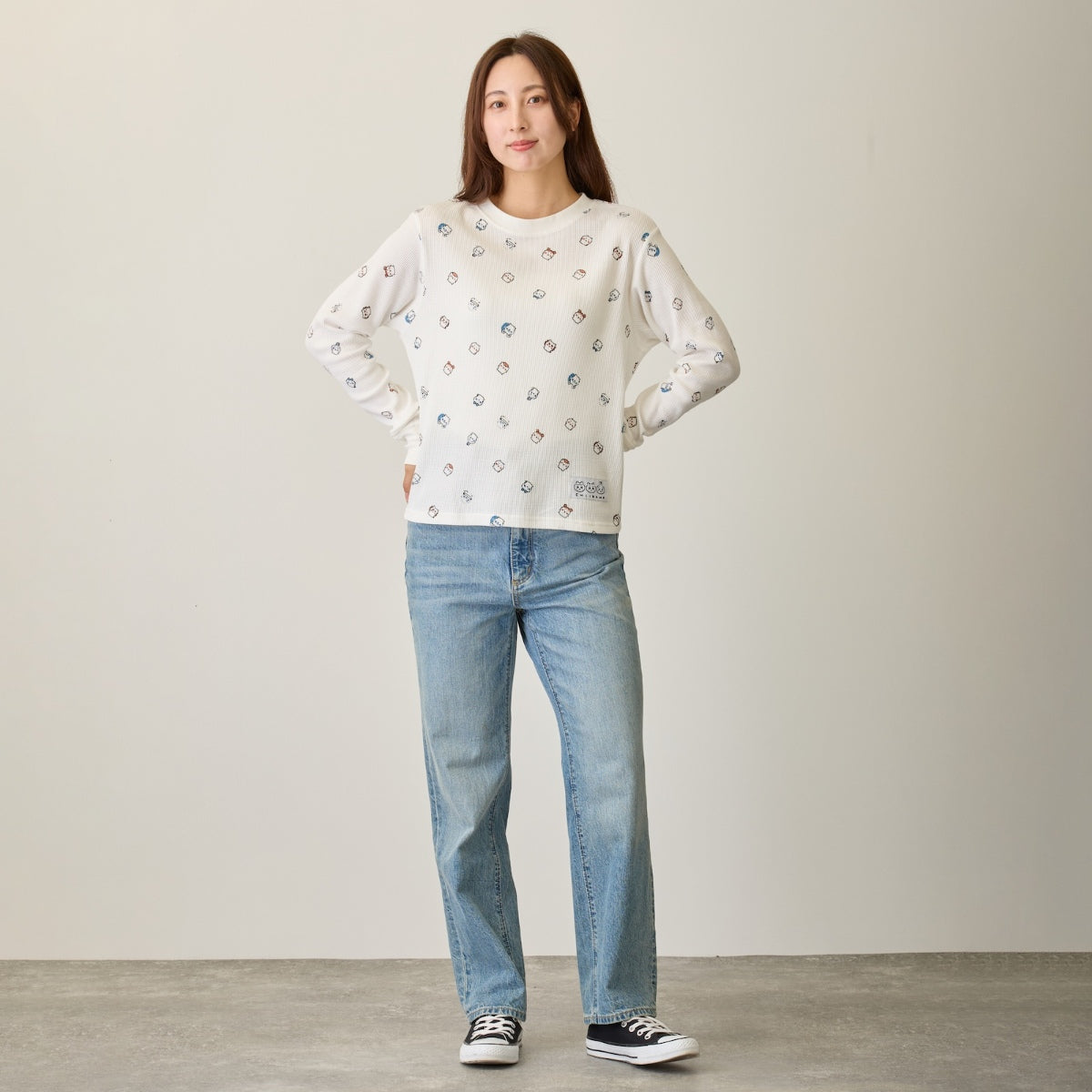 ちいかわ ワッフル長袖Tシャツ 小さいの ホワイト