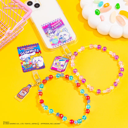 Chiikawa × Sanrio Characters Supermarket Phone Tab Bead Strap (Momonga and Kuromi)