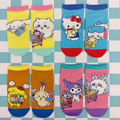 Chiikawa x Sanrio Characters Sneaker Socks (Chiikawa / Cinnamoroll) Women's
