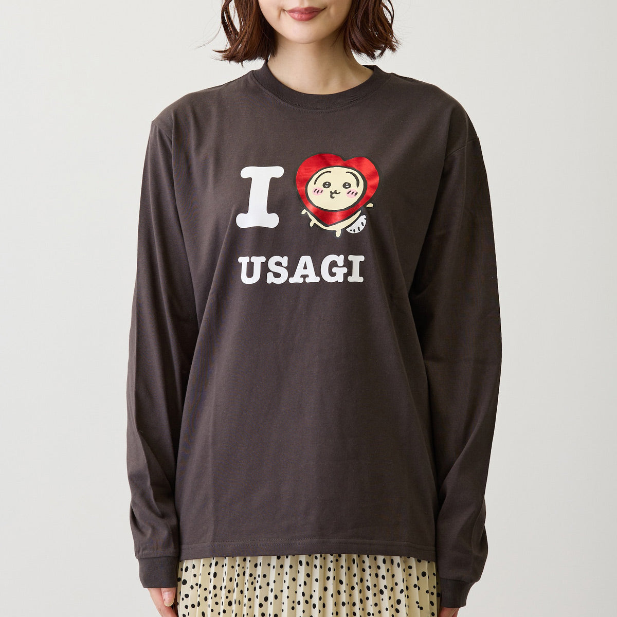 Chiikawa Long Sleeve T-shirt I LOVE USAGI Charcoal | Chiikawa