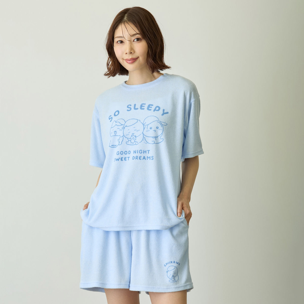 ハチワレ　セットアップ ちいかわ ルームウェアセットアップ SO SLEEPY ブルー | ちいかわ