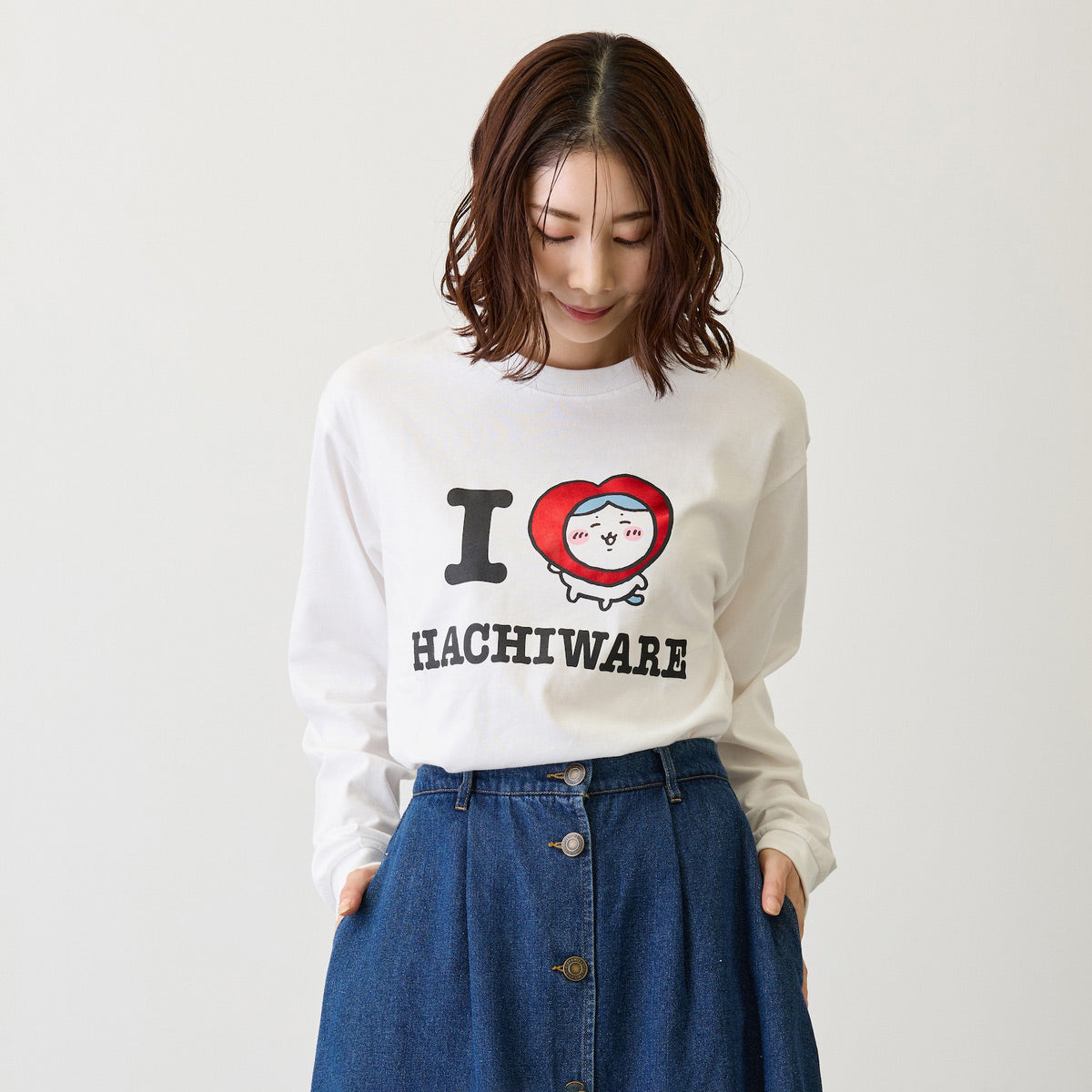 ちいかわ 長袖Tシャツ I LOVE HACHIWARE ホワイト | ちいかわ