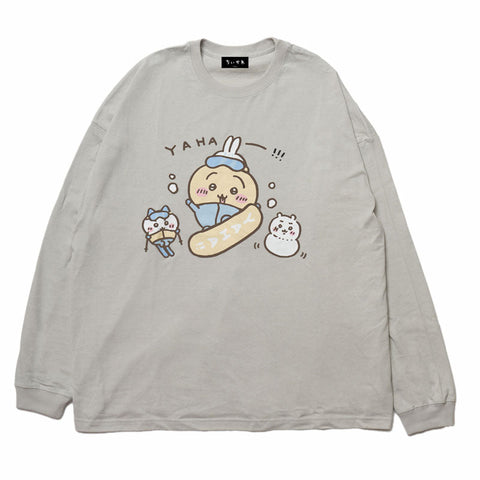 ちいかわ観光 ビックシルエットL/S Tシャツ うさぎスノボ(グレー