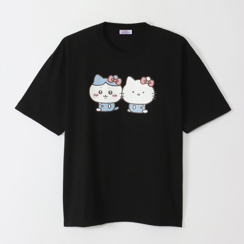 Chiikawa × Sanrio Characters Big T-Shirt Hachiware × Hello Kitty Black