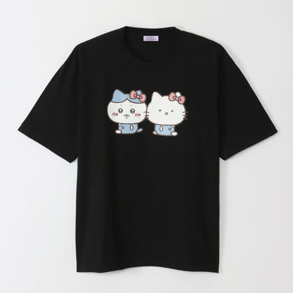 Chiikawa × Sanrio Characters Big T-Shirt Hachiware × Hello Kitty Black