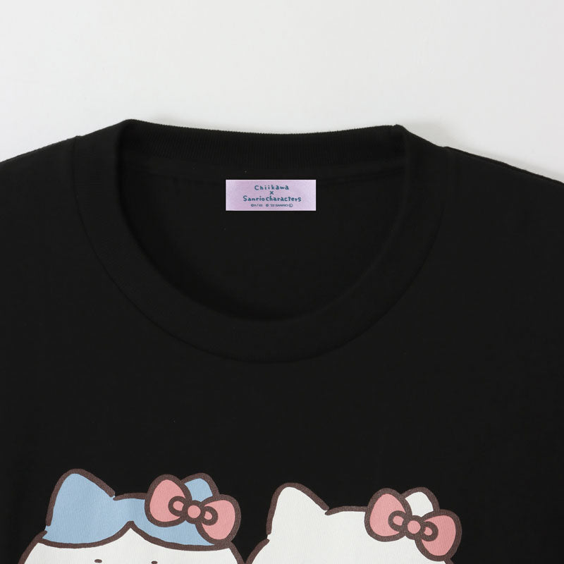Chiikawa × Sanrio Characters Big T-Shirt Hachiware × Hello Kitty Black