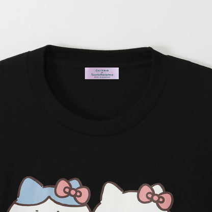 Chiikawa × Sanrio Characters Big T-Shirt Hachiware × Hello Kitty Black