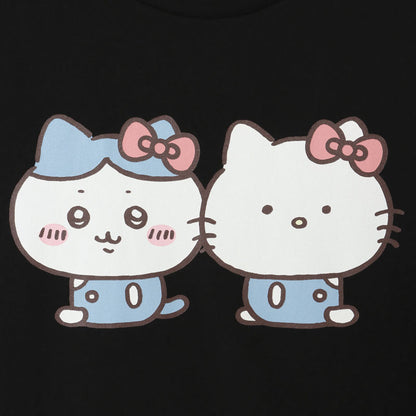 Chiikawa × Sanrio Characters Big T-Shirt Hachiware × Hello Kitty Black